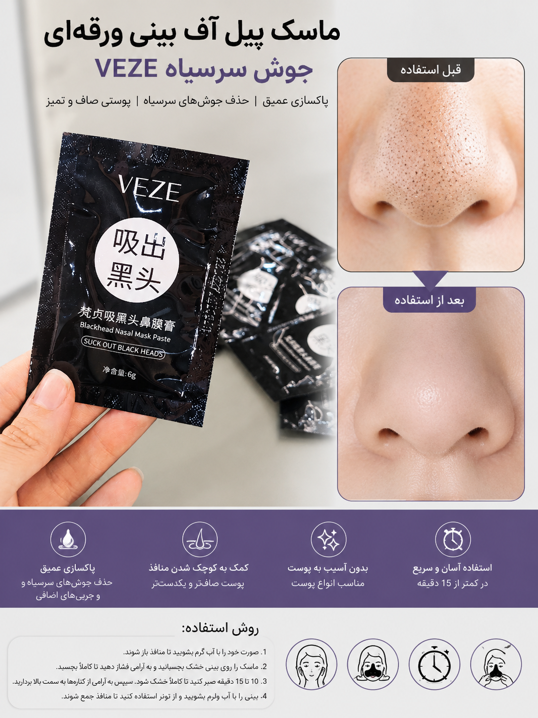 ماسک پیل آف جوش سرسیاه بینی